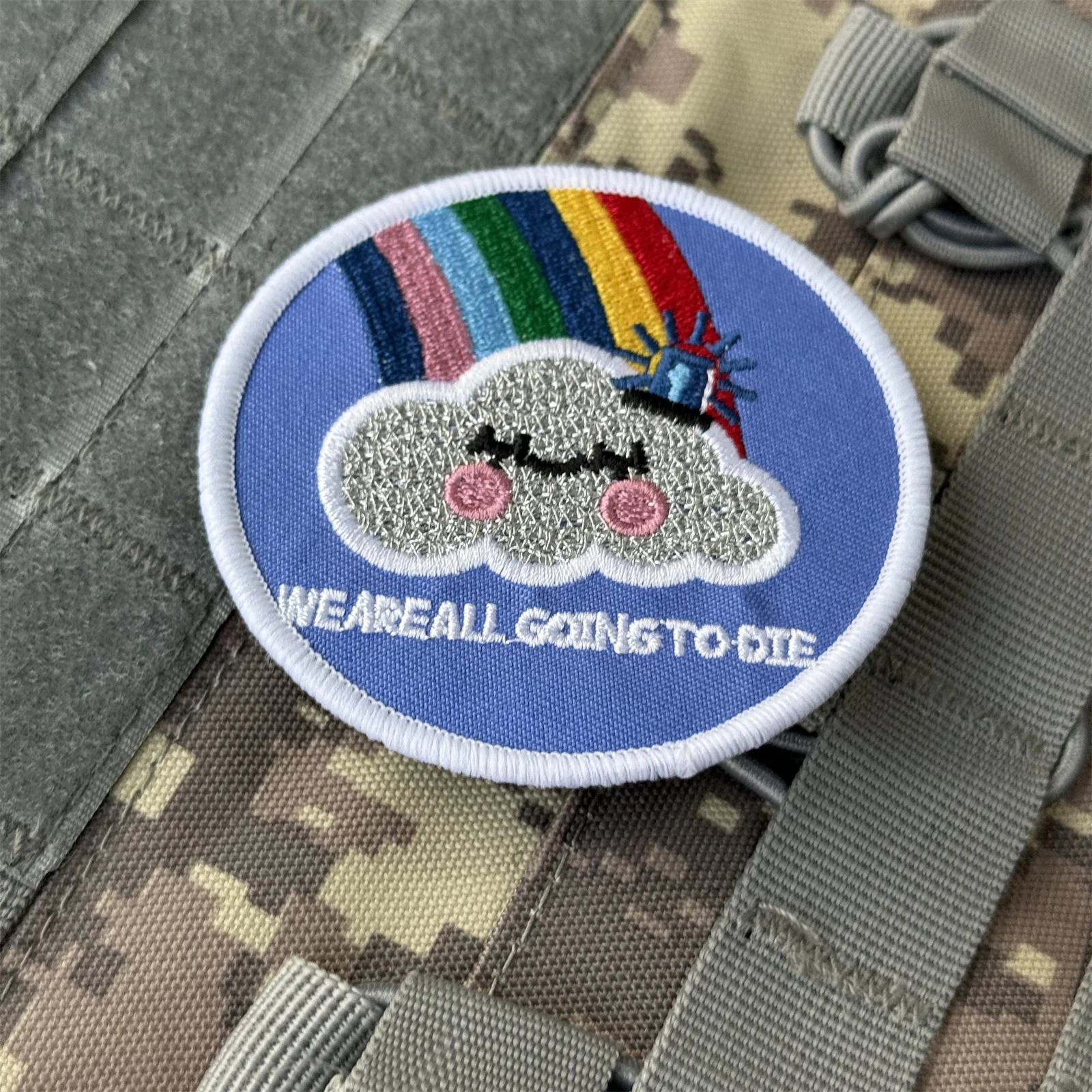 Parches militares tácticos "ERE ALL GOING TO DIE", nubes de arcoíris, moral, para equipos de ropa, mochila, pegatina de gancho y bucle - imagen 5