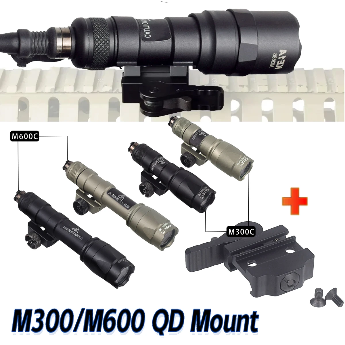 Linterna táctica SF M300 M600, montaje de luz de explorador, Base de liberación rápida, elimina para accesorios de armas de riel de 20mm - imagen 2