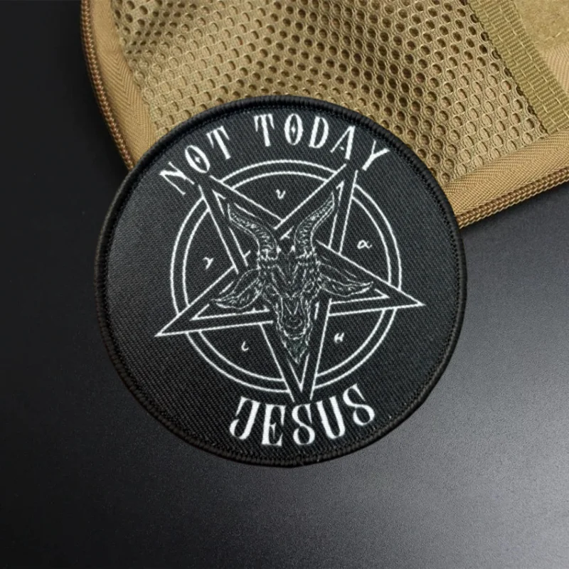 Pentagrama cabra no hoy parches de moral táctica brazalete militar insignia del ejército parches de gancho y bucle impresos pegatinas para mochila - imagen 5