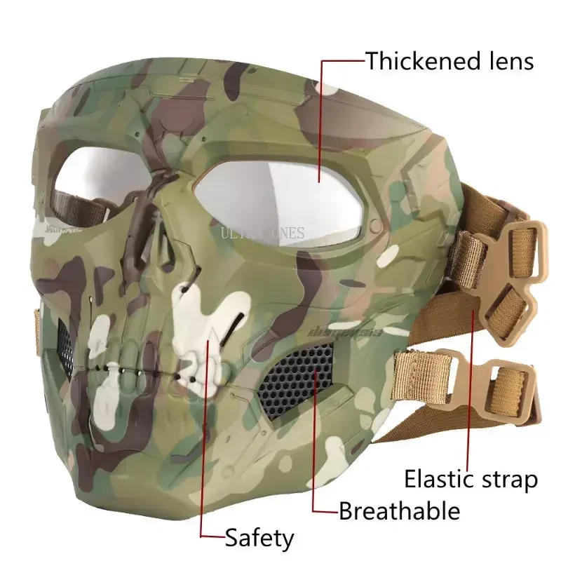 Máscara táctica CS Airsoft Paintball protectora de cara completa gafas transparentes máscara de calavera disfraz de Halloween máscaras faciales de fiesta - imagen 2