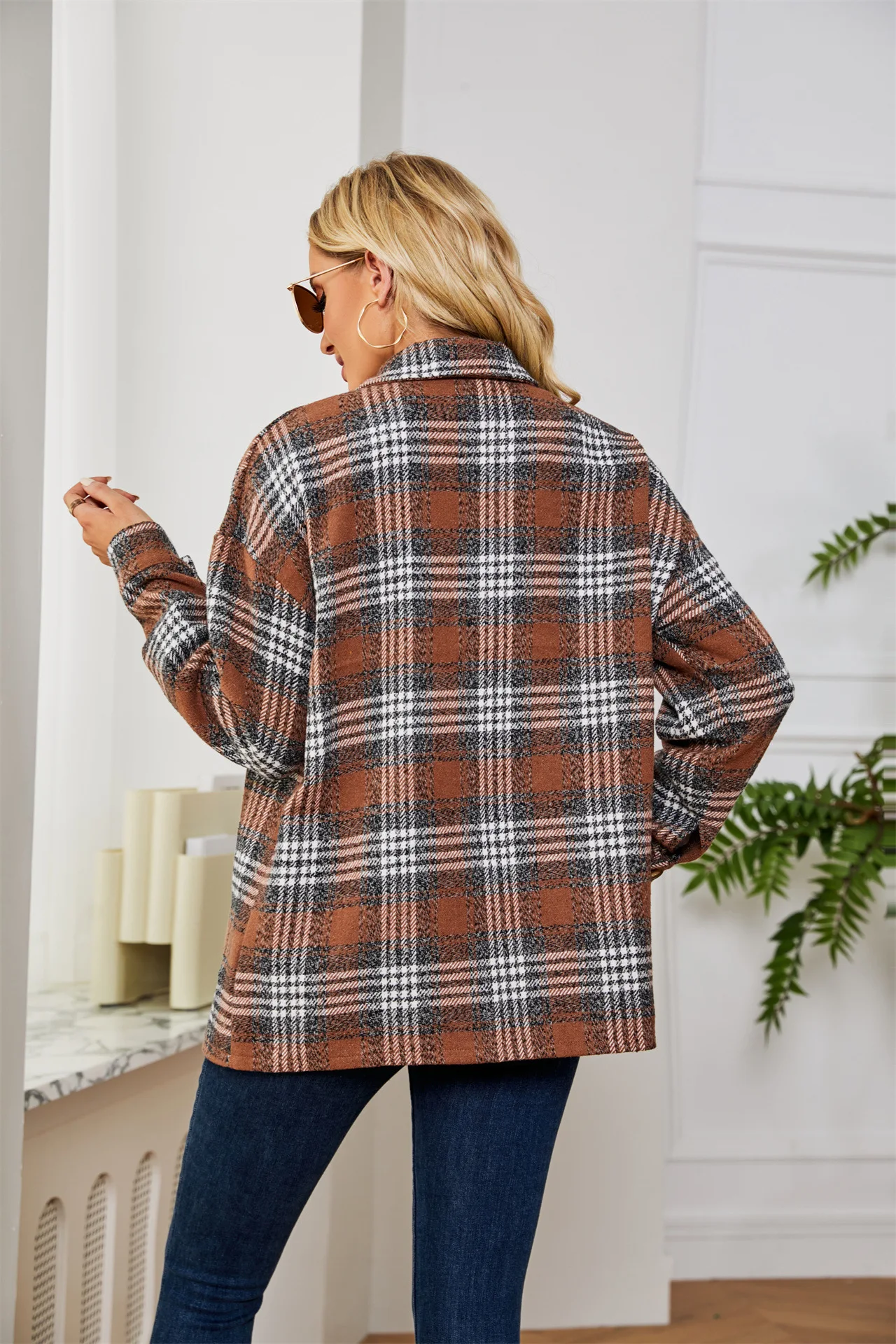 Camisa a cuadros para mujer, blusas gruesas y cálidas de gran tamaño, Tops sueltos de manga larga Vintage, abrigo informal para mujer, primavera y otoño - imagen 5