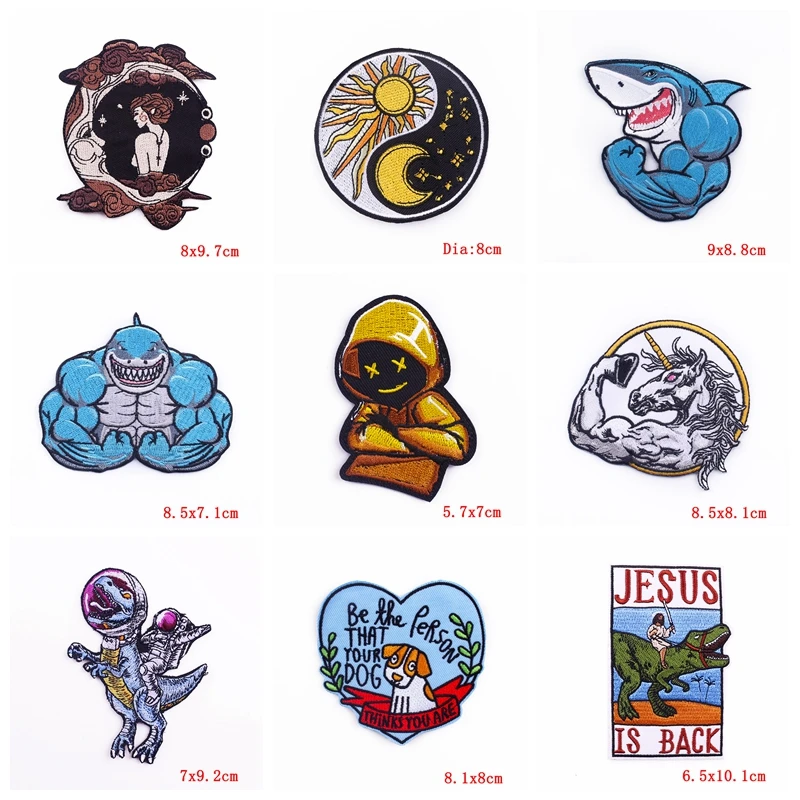 10 unids/lote parche de mariposa de gato y dinosaurio parche de Animal/bordado parches para planchar para ropa parches de dibujos animados/punk en ropa DIY - imagen 4