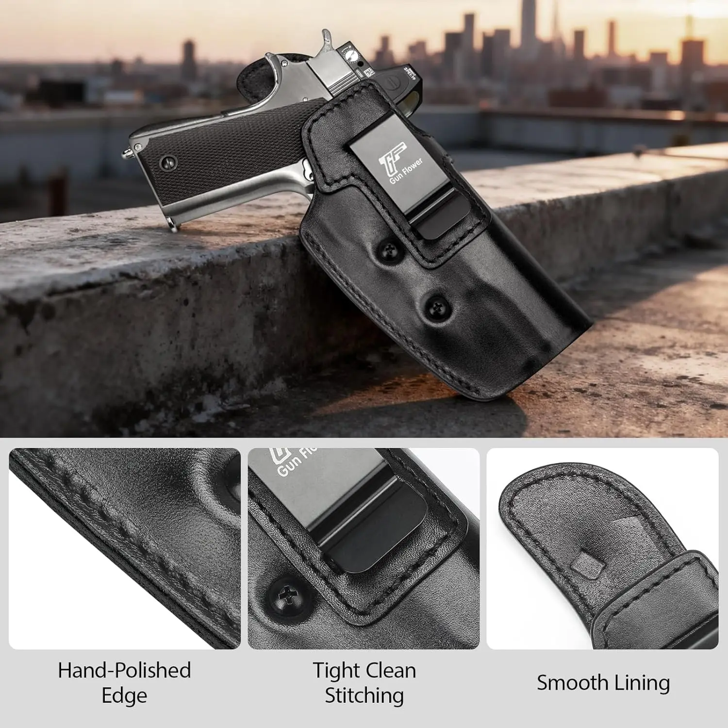 Funda de cuero IWB 1911, para barril de 5 ", 4,25", 4", riel, sin riel, compatible con Colt, Elite Force,Kimber,Rock Island,Springfield,Tisas,S&W,Ruger - imagen 5
