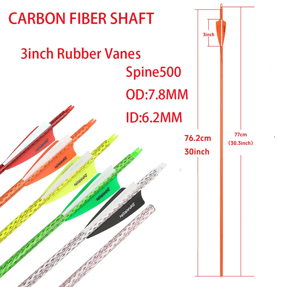 Flechas de carbono 30 "ID6.2mm tiro con arco SP500 flecha paletas de goma sin punta para tiro tradicional caza arco tiro con arco - imagen 2