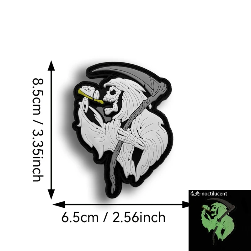 Parche de gancho y bucle de Hoz Reaper, accesorios de PVC, parches de esqueleto brillantes, insignia moral al aire libre, insignias tácticas de ropa - imagen 4