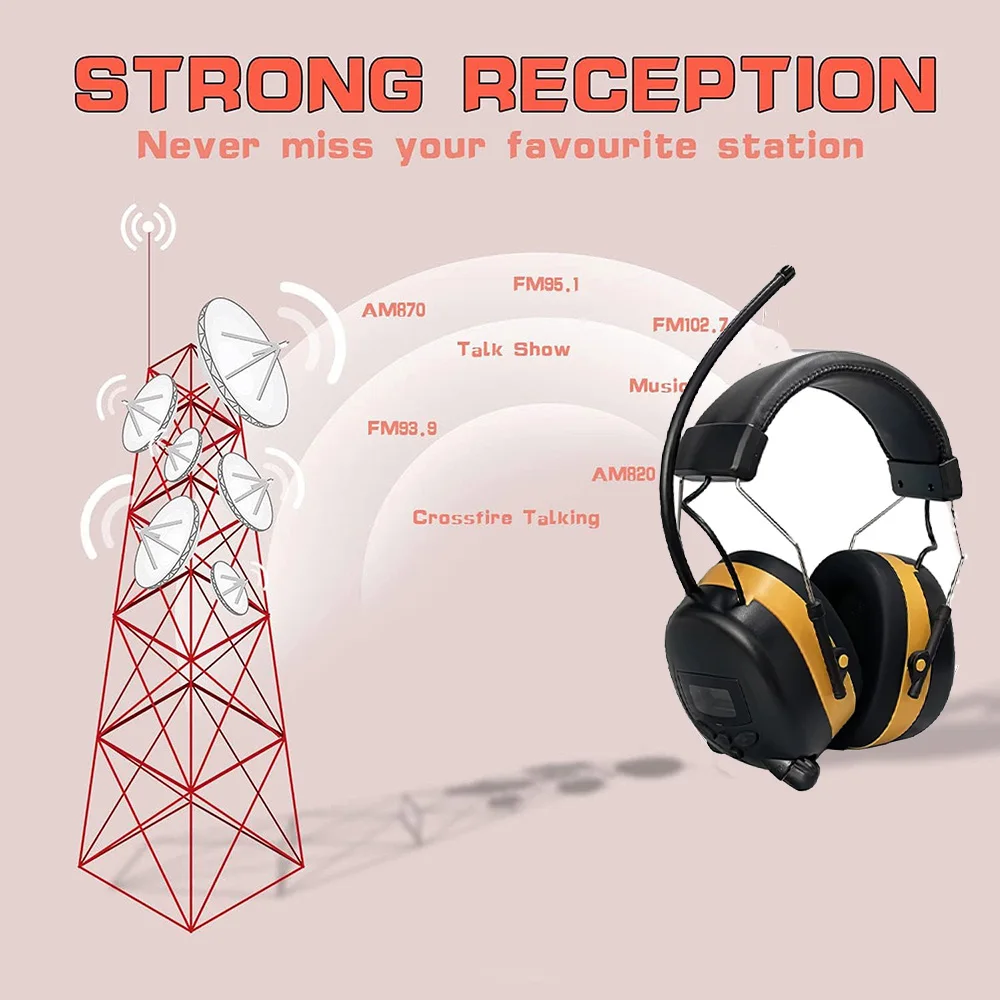 Orejera para disparar Radio AM FM Protección para auriculares Reducción de ruido Protector auditivo cómodo con pantalla digital Bluetooth - imagen 5