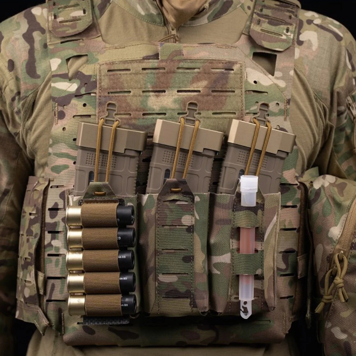 Soporte táctico de 5 escopetas redondas, soporte portamuciones con sistema MOLLE, linterna, organizador de batería Chemlight, bolsa de almacenamiento - imagen 4