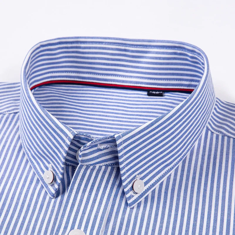 Camisa 100% de algodón para hombre, Camisa lisa de lujo a rayas, transpirable, de manga corta, a la moda, para negocios, Social, Normal - imagen 5