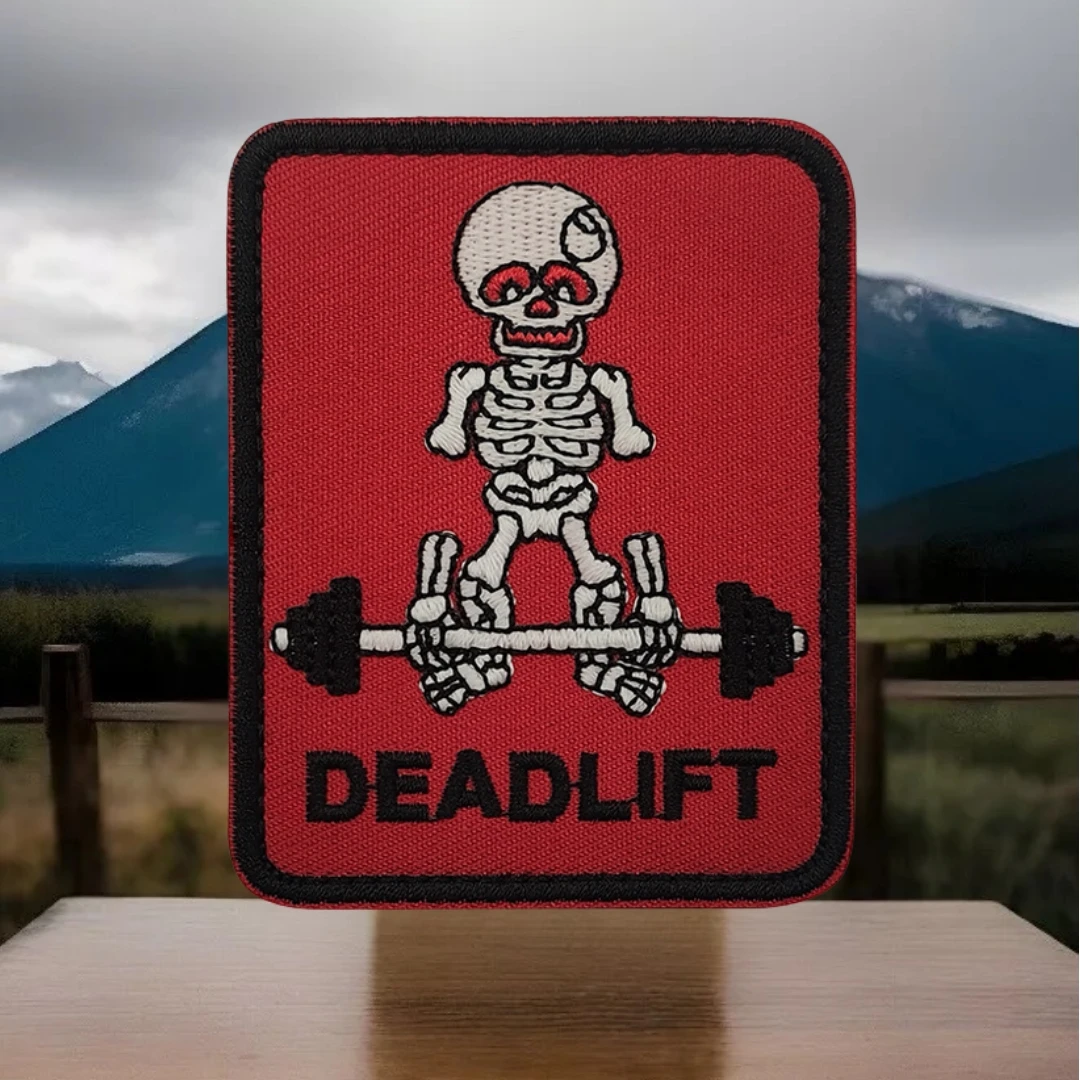 DEADLIFT-Parche de luz nocturna con esqueleto para Fitness, insignia de moral táctica, parche bordado con gancho y bucle, pegatina para mochila para ropa - imagen 5