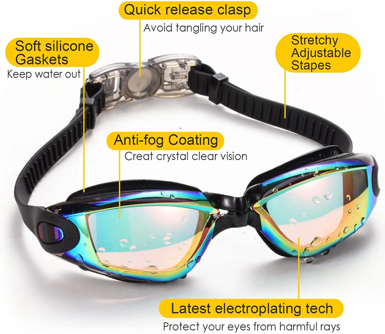 JSJM nuevas gafas de natación de silicona para hombres y mujeres, gafas de natación profesionales ajustables coloridas galvanizadas, impermeables, Anti-UV - imagen 3