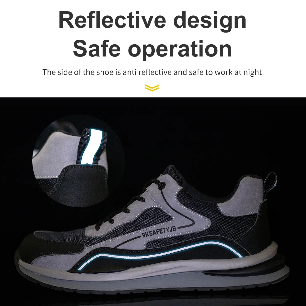 Zapatos de seguridad transpirables para hombre y mujer, zapatillas de soldadura con punta de acero, antigolpes, con tira reflectante, para verano - imagen 5