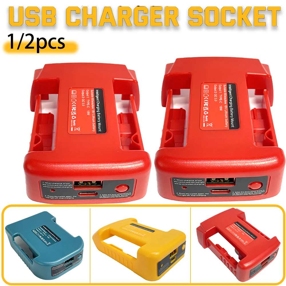 Adaptador de batería de 1/2 Uds para batería Makita /Dewalt/Milwaukee de 18v con cargador rápido de teléfono USB tipo C Dual