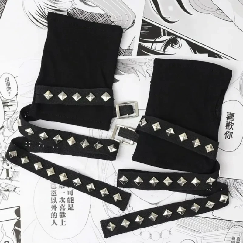 Guantes tácticos negros con remaches y cadena unisex, para antebrazos - imagen 3