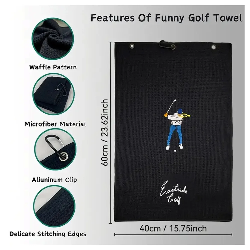 Toalla de Golf de 40x60cm, pelota limpia para palos, divertida microfibra Premium, suave, absorbente, Clip de aluminio bordado, accesorios para bolsas de Golf - imagen 2