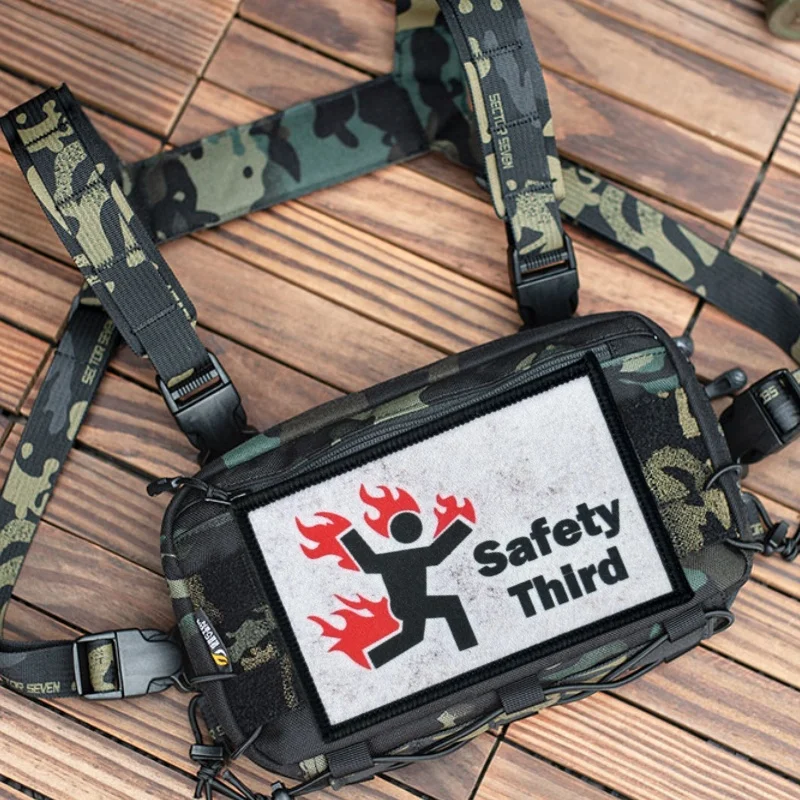 Parche impreso "Safety Third" para ropa, insignia de moral militar táctica, parches con gancho, pegatina para mochila, brazalete