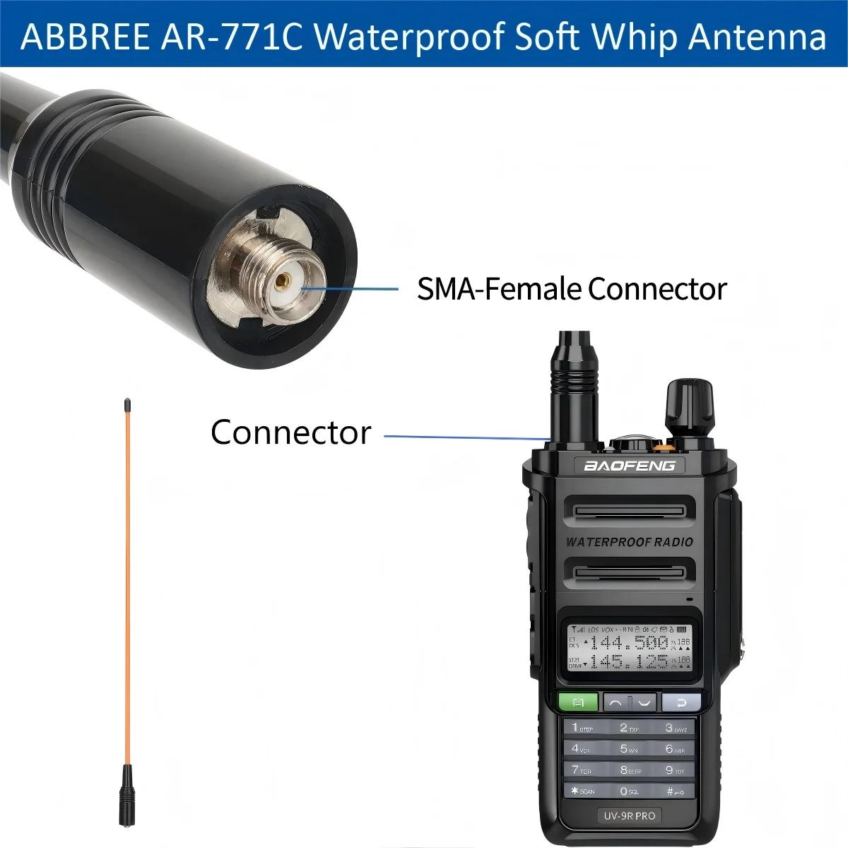 Antena ABBREE AR-771C SMA hembra flexible impermeable para Baofeng - imagen 2
