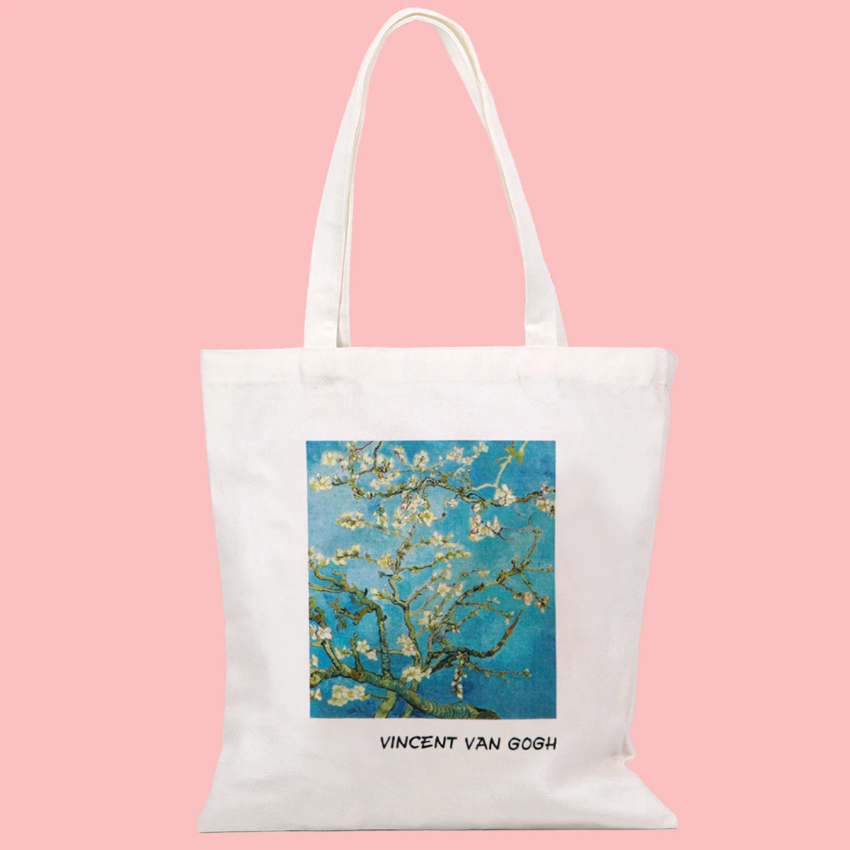 Van Gogh-Bolso de lona con flor de almendra, bolso de mano plegable, organizador de almacenamiento portátil, bolso de compras para mujer, bolso de hombro escolar - imagen 4