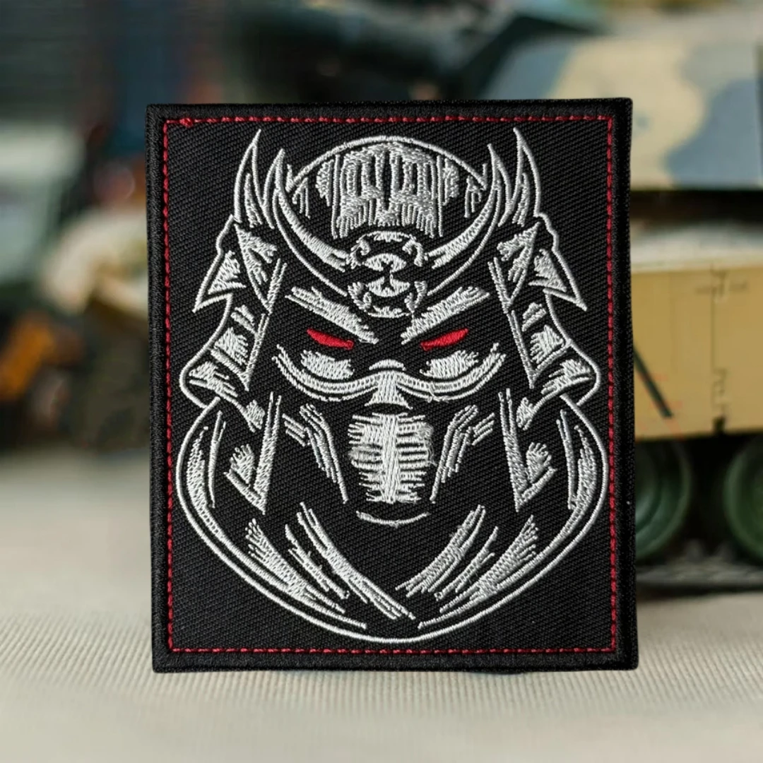 Parche bordado de calavera samurái, apliques de gancho y bucle, insignia de moral, parches tácticos militares para ropa, pegatinas para mochila
