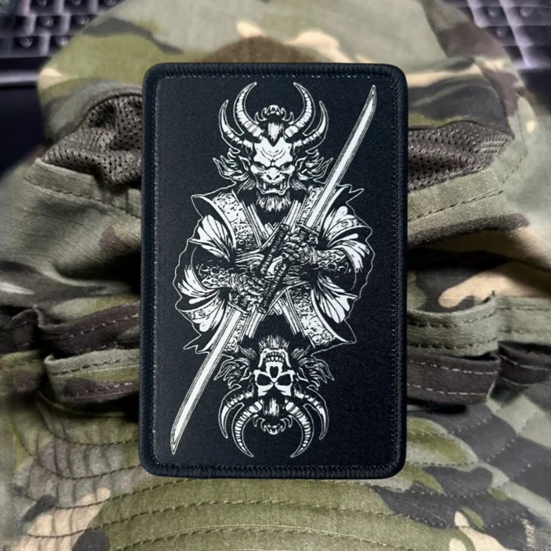 Parche de tarjeta de póker de demonio samurái, insignia de moral táctica, emblema militar, pegatina para mochila, parches de gancho y bucle impresos para ropa - imagen 2