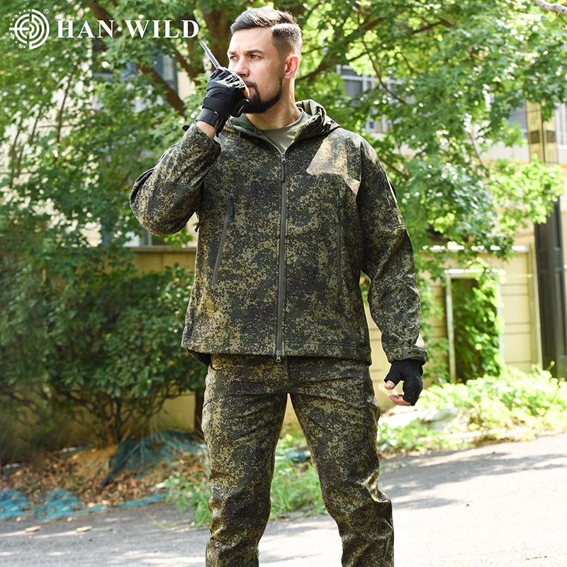 HAN WILD-chaqueta táctica para hombre, chaquetas de concha suave, ropa de caza de camuflaje, impermeable, uniforme militar de piel de tiburón - imagen 4