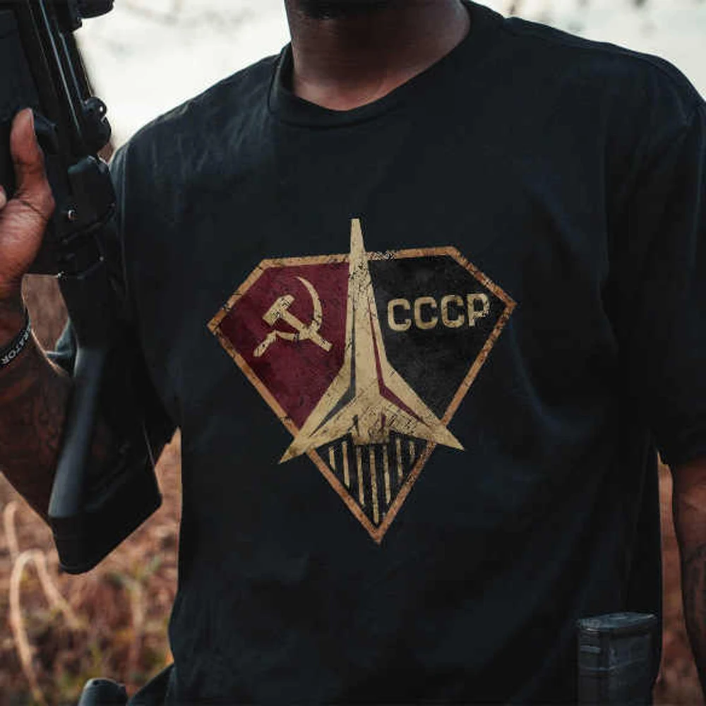 Nueva camiseta de manga corta de verano, ropa de entrenamiento en estilo ruso CCCP - imagen 5