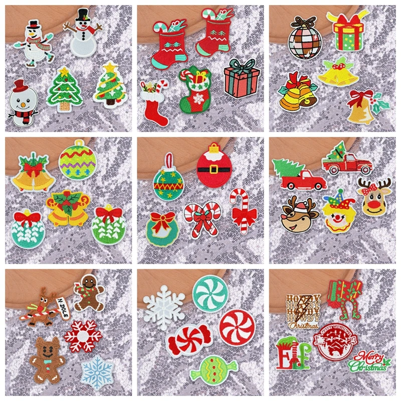 5 unids/set adornos navideños parches para planchar para ropa Santa Claus Joy Bell parche bordado apliques de regalo de Carnaval - imagen 2