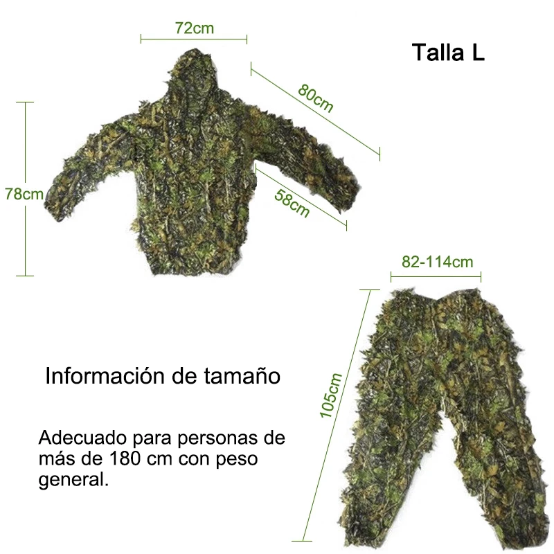 Hombres Mujeres Niños Traje Ghillie al aire libre Ropa de camuflaje Jungle CS Entrenamiento Francotirador Hojas biónicas Ropa Traje de caza Pantalones Chaqueta con capucha - imagen 5