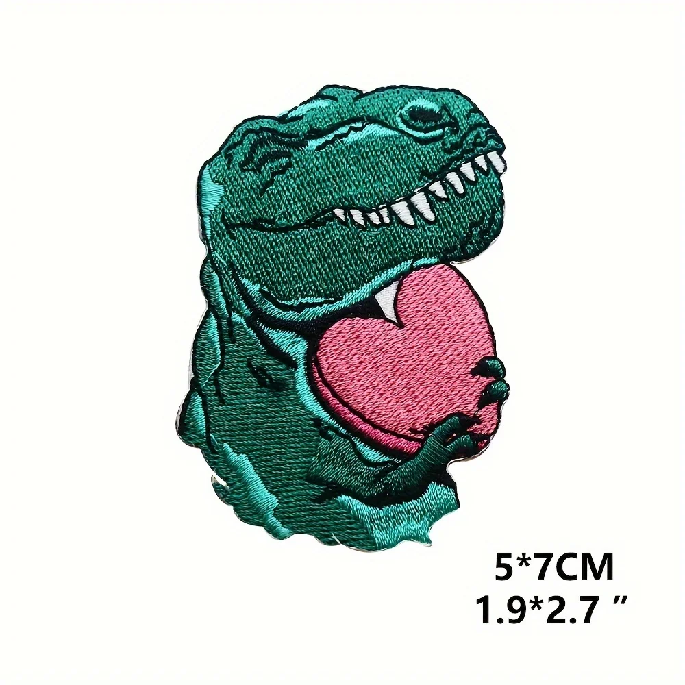 Parches bordados de dinosaurio t-rex sosteniendo un corazón, apliques termoadhesivos de dibujos animados divertidos y bonitos para chaquetas, mochilas, sombreros DIY, 1 ud. - imagen 4