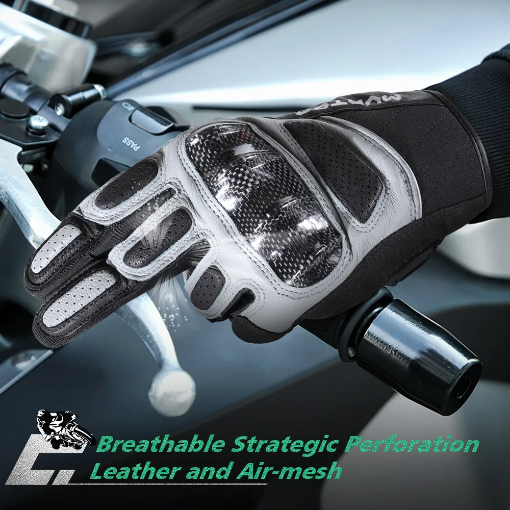 Guantes de Ciclismo de cuero genuino para hombre y mujer, protectores de fibra de carbono transpirables para pantalla táctil, protectores de dedos completos para bicicleta de montaña - imagen 3