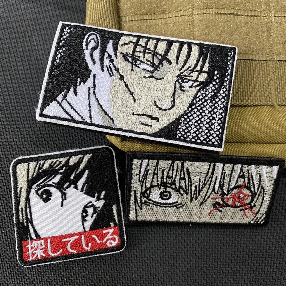 Parches bordados de Ojos de chica de personaje de Anime, parches de gancho y bucle, insignia de moral de animación japonesa, brazalete, mochila, pegatinas tácticas - imagen 3