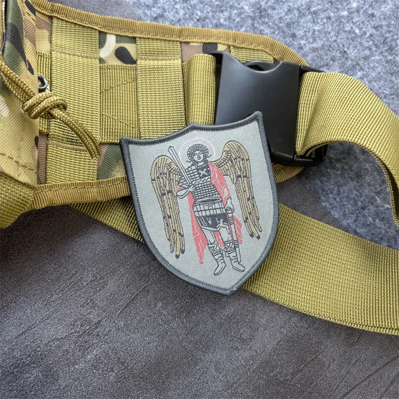 Parche estampado "San Michael Arcángel" para ropa, insignia de moral táctica, parche militar con gancho, brazalete para mochila