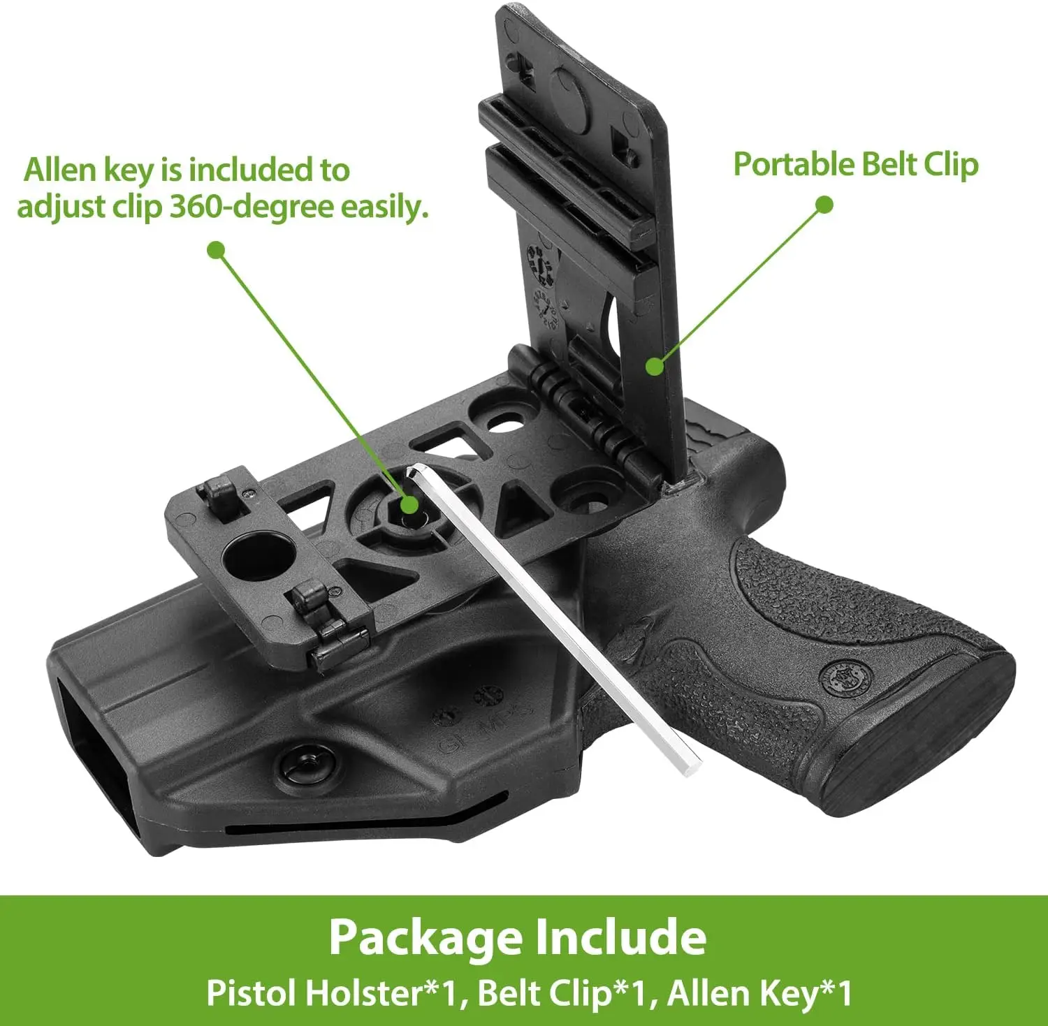 Funda M&P Shield - Polímero OWB Fit S&W M&P 9 mm/.40, extracción rápida/liberación rápida, 360 ajustable. Mano derecha