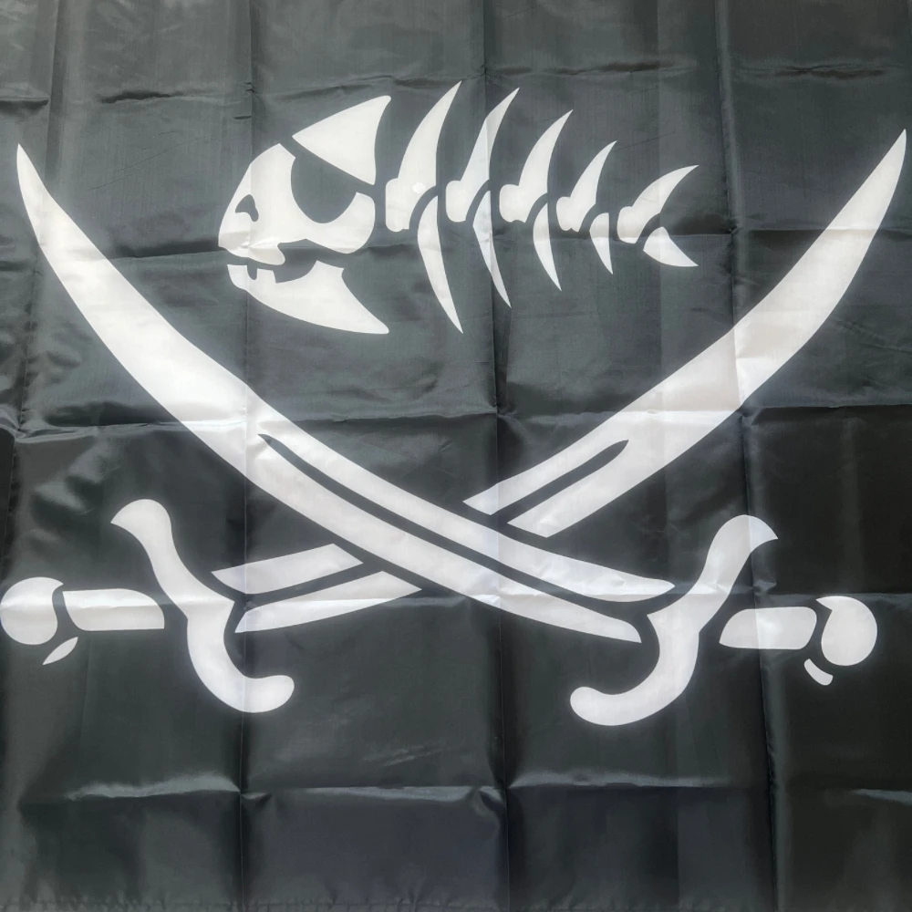 Bandera pirata de Calavera, Bandera de poliéster con estampado de espada, pez pirata, Jack Rackham, 90x150cm - imagen 3