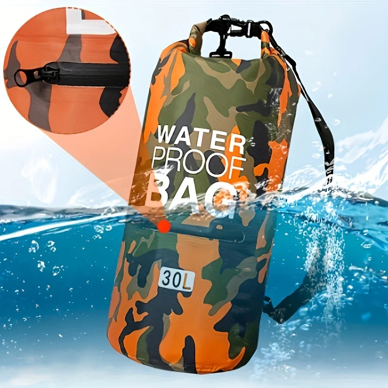 Bolsa seca de poliéster de camuflaje para exteriores, Cubo de hombro impermeable, ligero, para playa y piscina, X413A, 2L/20L/30L - imagen 4