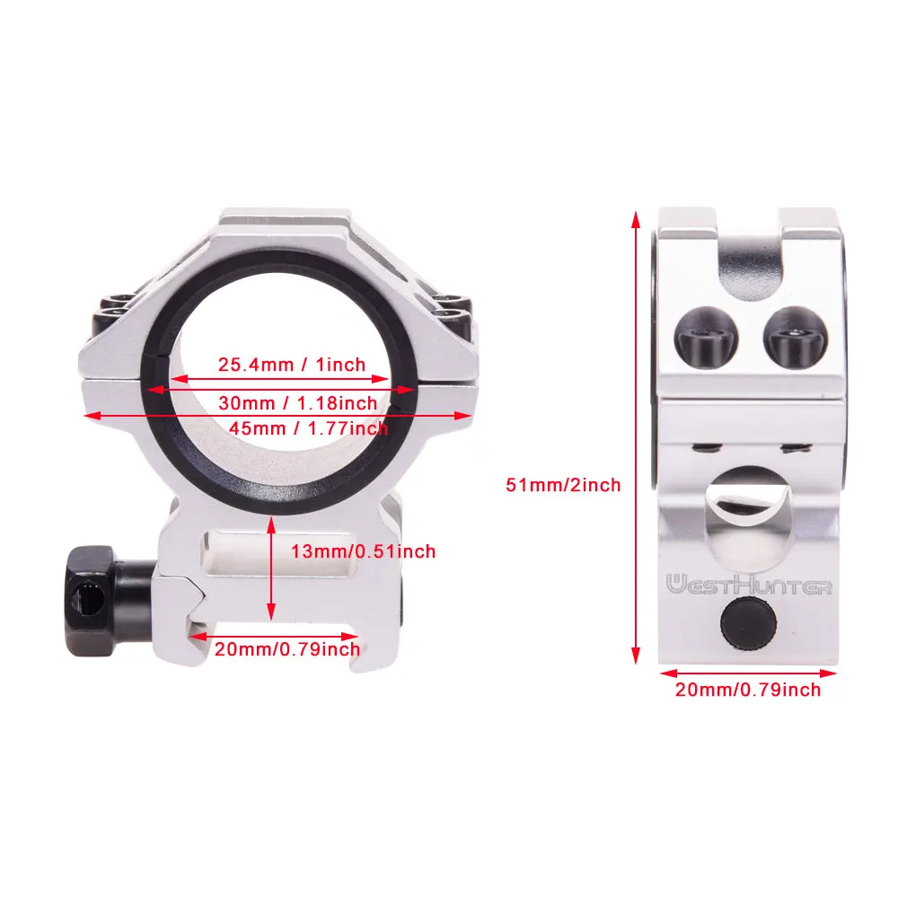 WestHunter-Anillos para rifle de caza, montura Picatinny de bajo perfil, anillos de montaje táctico, procesamiento CNC de alta calidad, 20mm - imagen 2