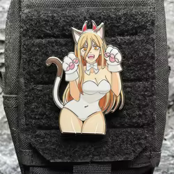 Parche de Metal de Anime Power Cat, insignia de motosierra para hombre Pava, insignia de chica bonita para mochila y ropa, Base extendida decorativa