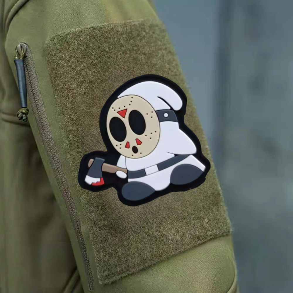 Máscara de Halloween fantasma con parche de hacha, gancho y bucle de dibujos animados, parche de PVC, brazalete, insignia de moral del ejército militar, brazalete, pegatinas para mochila - imagen 5