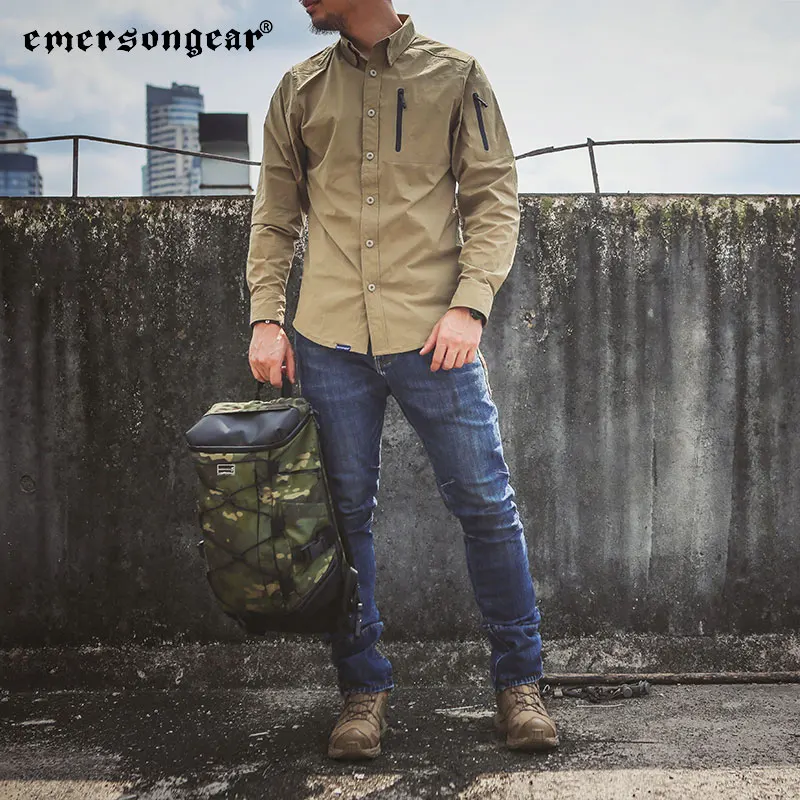 Emersongear-Camiseta Tac de Triple tecnología con etiqueta azul, camisas de manga larga para hombre, camiseta para ir al trabajo, pesca al aire libre, caza, senderismo, nailon KH - imagen 2