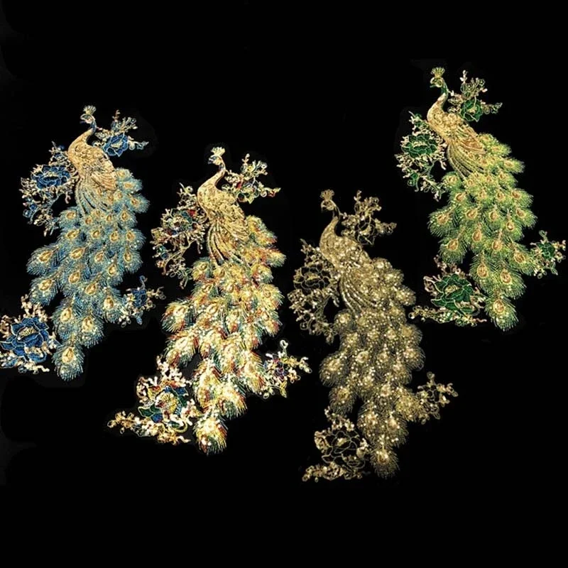 47*26 CM/parches de apliques de lentejuelas doradas termocollant, Phoenix, tela de parche de hierro de pavo real, bordado de encaje para vestido, Cheongsam - imagen 2