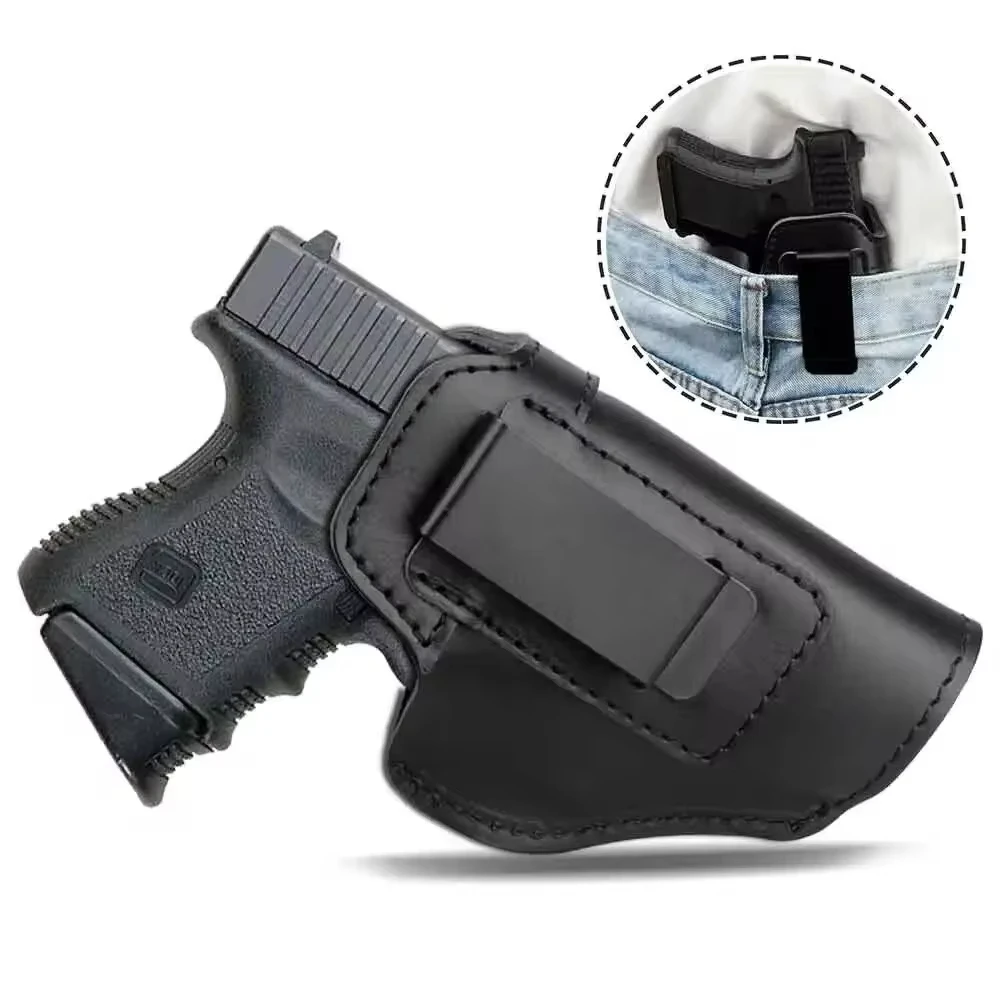 Funda de cuero táctica izquierda derecha para transporte oculto Airsoft IWB pistolas para Glock 17 19 43X Sig P365 9mm para caza - imagen 2