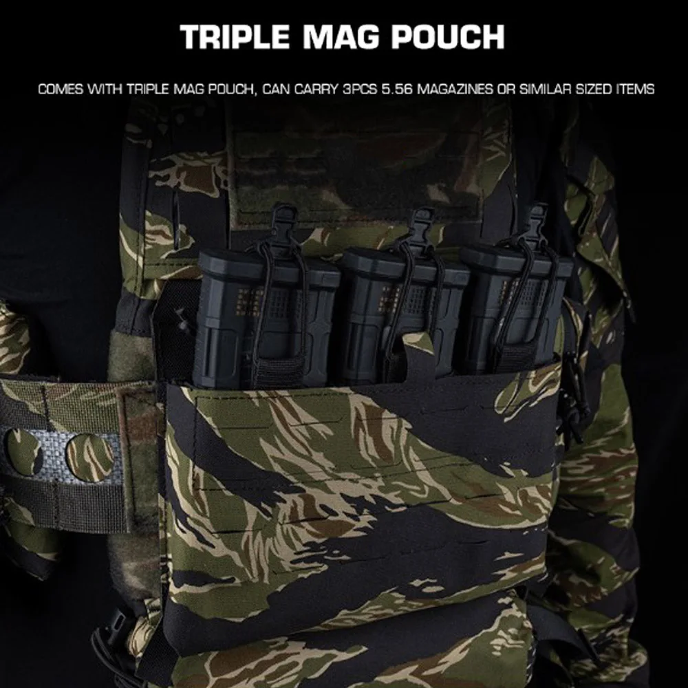 Portaplacas estilo Ferro V5 FCPC, conjunto de camuflaje con rayas de tigre/Woodland con bolsa IFAK Roll 1, bolsa lateral para traumatismos, bolsa Triple Mag - imagen 3