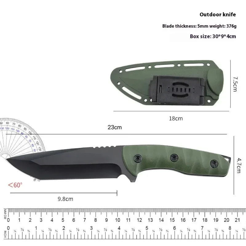 Cuchillo de supervivencia al aire libre de alta dureza, cuchillo de autodefensa, cuchillo táctico, cuchillo multifuncional de pesca salvaje con funda K, recto - imagen 5