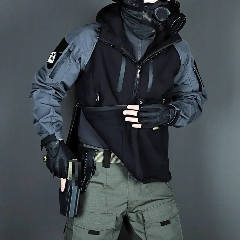 Chaqueta táctica de concha suave para hombre, abrigo impermeable con capucha, cálido, para caza al aire libre, a prueba de viento, Otoño e Invierno - imagen 3