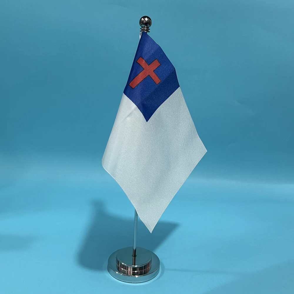 BANDERA SKY escritorio de oficina pequeña bandera de la bandera cristiana 14x21cm poliéster bandera cristiana mesa Banner adornos de escritorio banderas - imagen 4