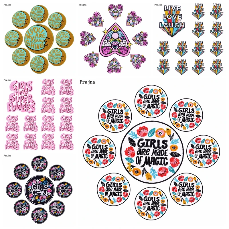 10 unids/lote niñas tienen súper potencias parche bordado dibujos animados Arco Iris parches de letras para ropa planchar en parches para ropa DIY