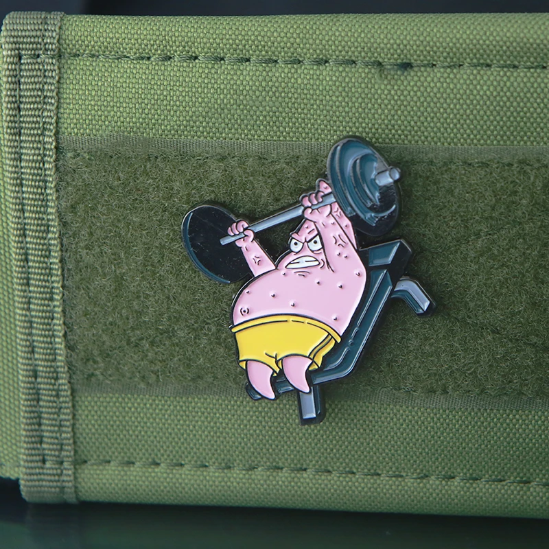 Parches de Metal divertidos de Patricio y estrella para Fitness, pesas de prensa supina, insignia táctica de equipamiento pequeño para mochila, ropa con gancho - imagen 2