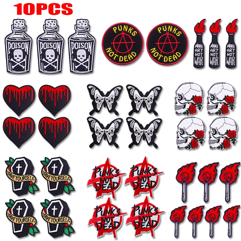 Parches termoadhesivos bordados estilo punk para chaquetas y vaqueros