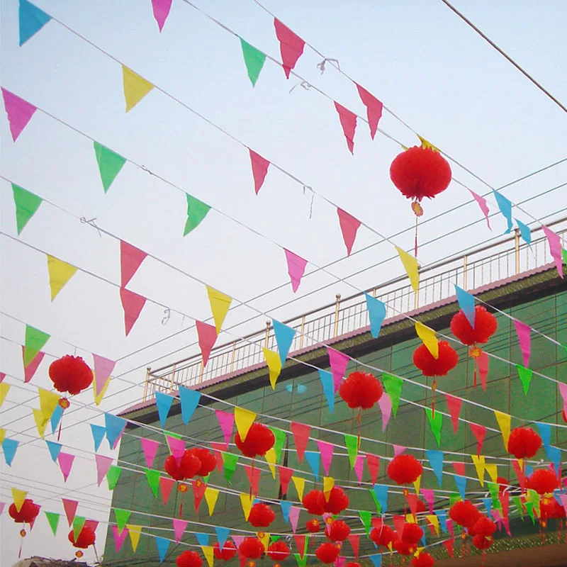 SKY FLAG-banderines triangulares de tela hechos a mano, banderines coloridos de 14x24 cm, 80m /20x30cm, 100m - imagen 4