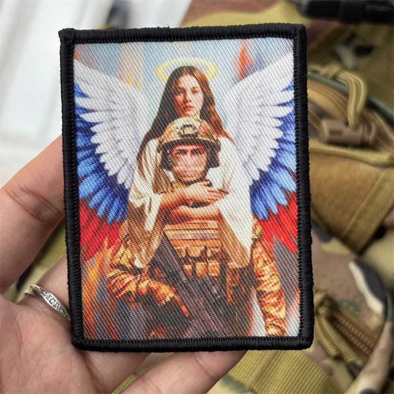 Parche Chevron Angels Protect The Soldiers para ropa, insignia de moral táctica, brazalete estampado, gancho, parche militar, mochila - imagen 4