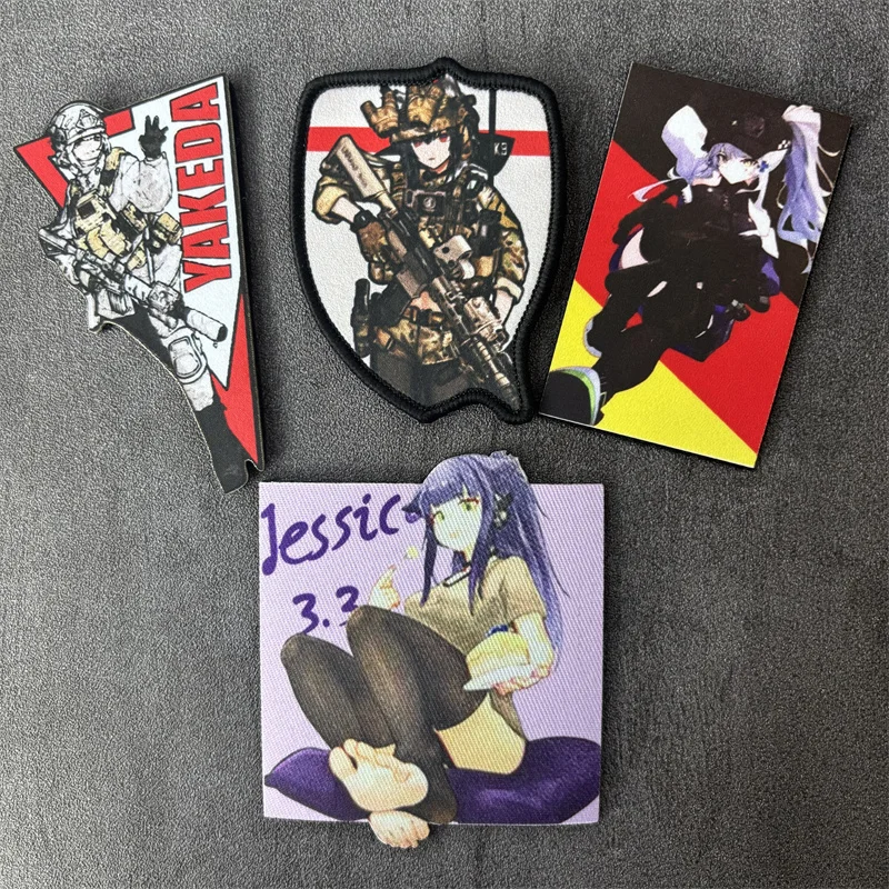 Parche táctico con estampado de Chica de Anime para ropa, insignia de moral militar, parches con gancho, mochila, brazalete, pegatina